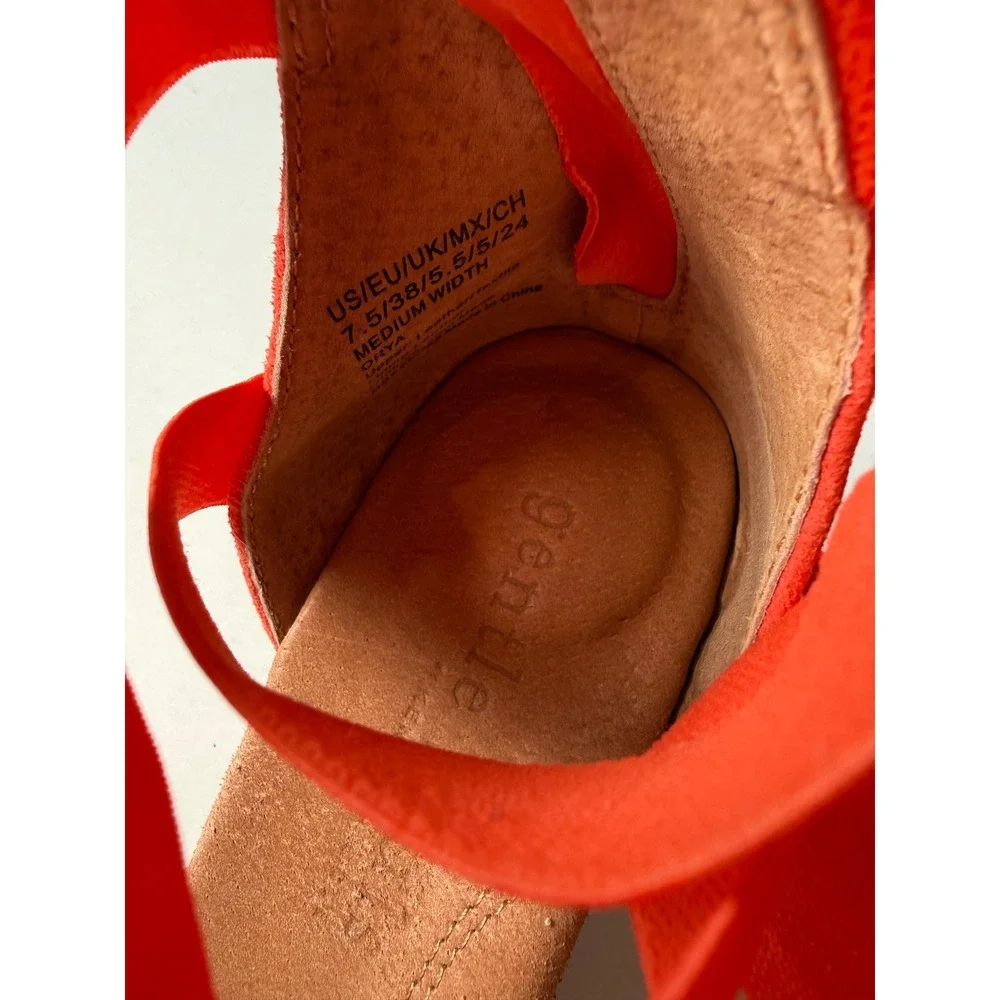 Gentle Souls Kenneth Cole Oryx Orange‎ Red Suede Espadrille Wedge Sandals 7.5M